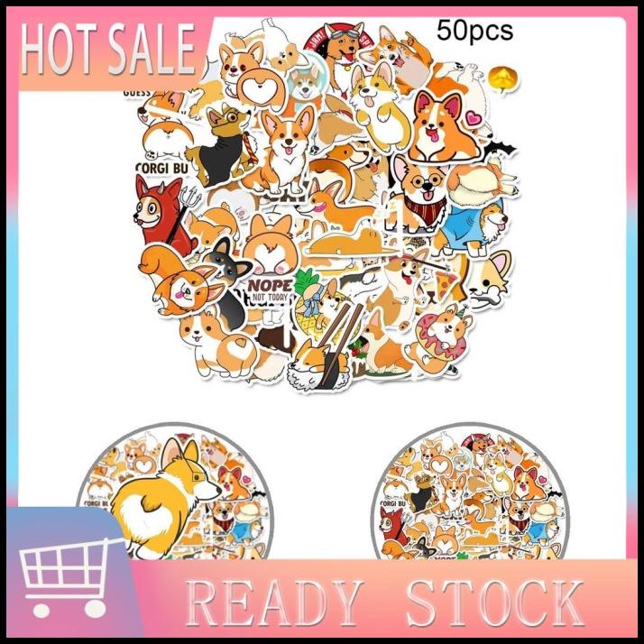 

TERMURAH XIA 50PCS CARTOON CORGI DOG ADHESIVE WATEROOF STICKER DECALS SUITCASE !!!!!!