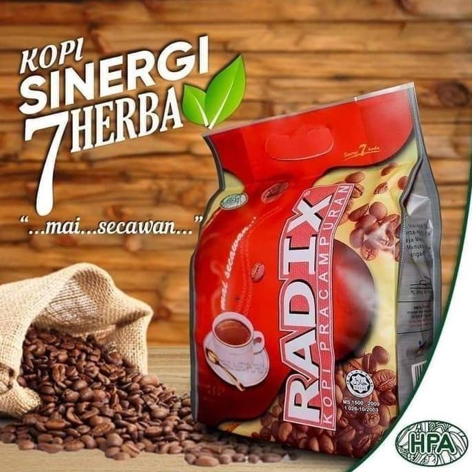 

met Kopi Radix HPA Malaysia isi 32 saset sachet