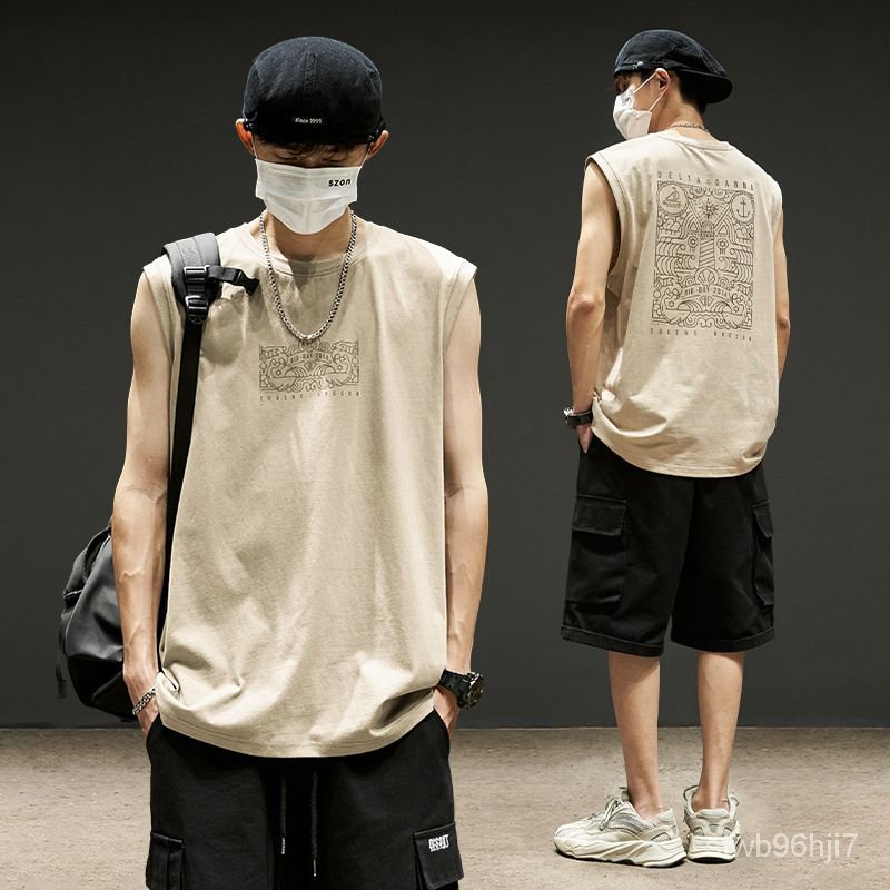 Tank Top Rompi Bahu Lebar Tipis Pria, Pakaian Pria Rompi Tanpa LenganTBaju Kaos Pria