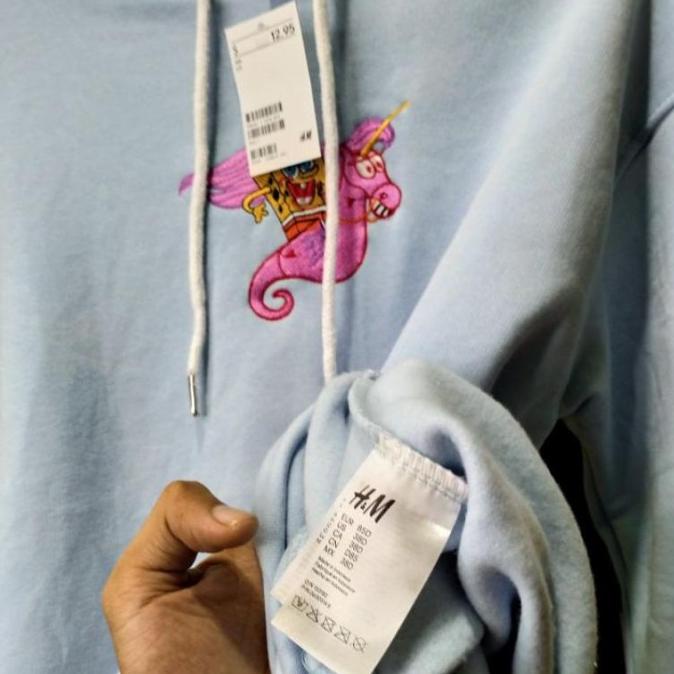 Hoodie Hm Spongbob Kuda Laut Biru Lilac Wanita / Pria Ful Tag Selkuantan