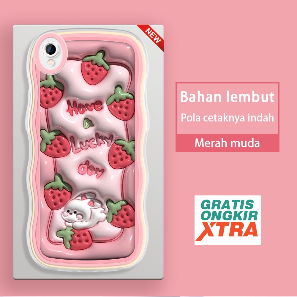 jinsouwe OPPO A37 A37F A53 2020 A52 A54 2021 A55 A57 2022 A59  Casing Ponsel  Rabbit Strawberry Pink