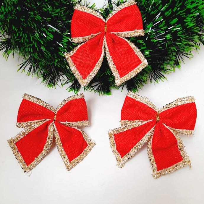 

XIEXIENIN Pita Natal Gliter isi 3 Pita Merah Emas Dekorasi Hiasan Parcel Natal