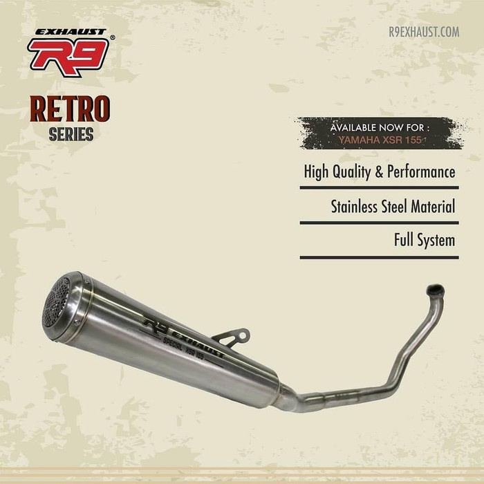NEW KNALPOT R9 RETRO SERIES YAMAHA XSR 155 XSR 155 FULLSYSTEM 100% ORI ORIGINAL TERBARU