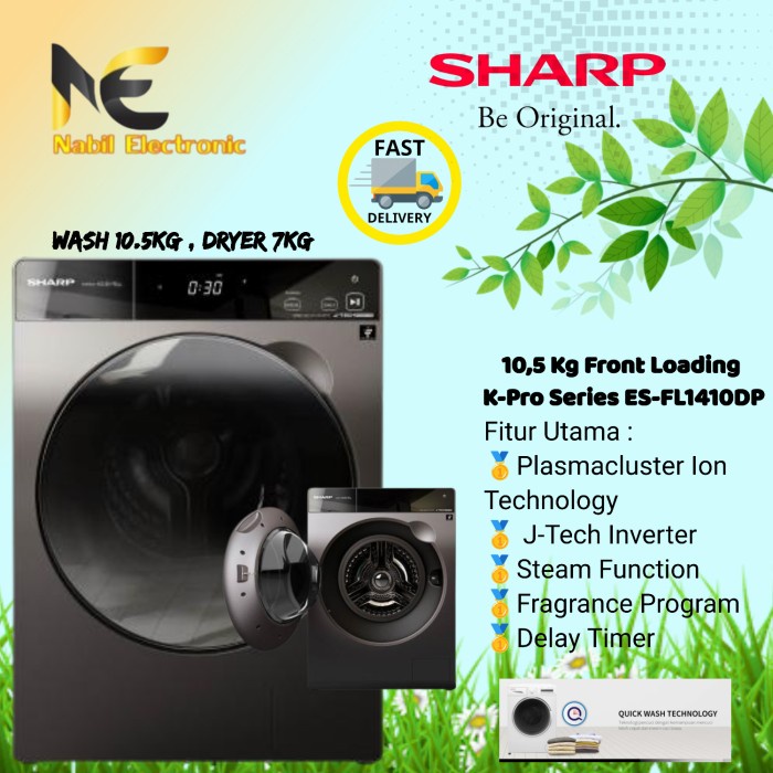 SHARP ESFL1410DPX / ES-FL1410DPX MESIN CUCI WASH 10.5KG & DRYER 7KG