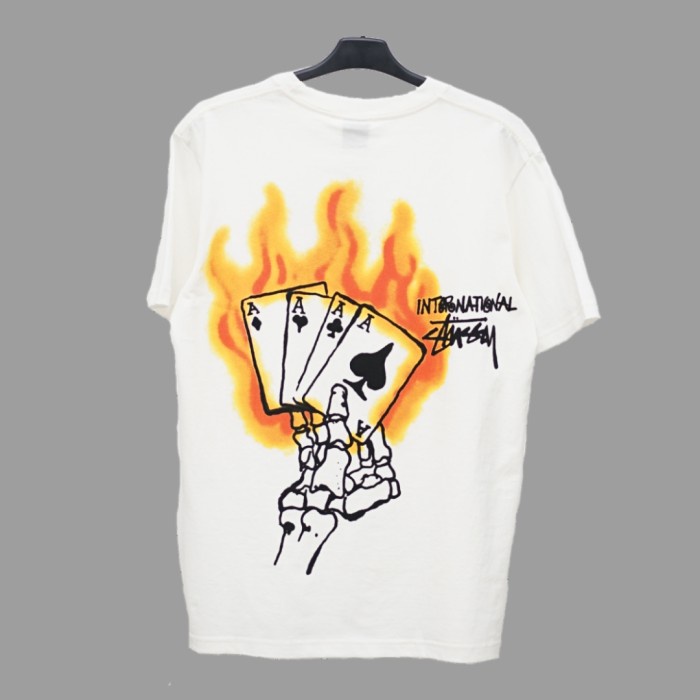 TSHIRT STUSSY FIRE CARD WHITE ORIGINAL KAOS PRIA WANITA BRANDED HYPE - S