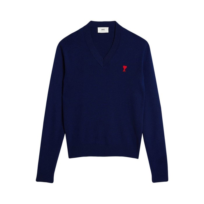 AMI Paris Ami De Coeur V-Neck Sweater Nautic Blue