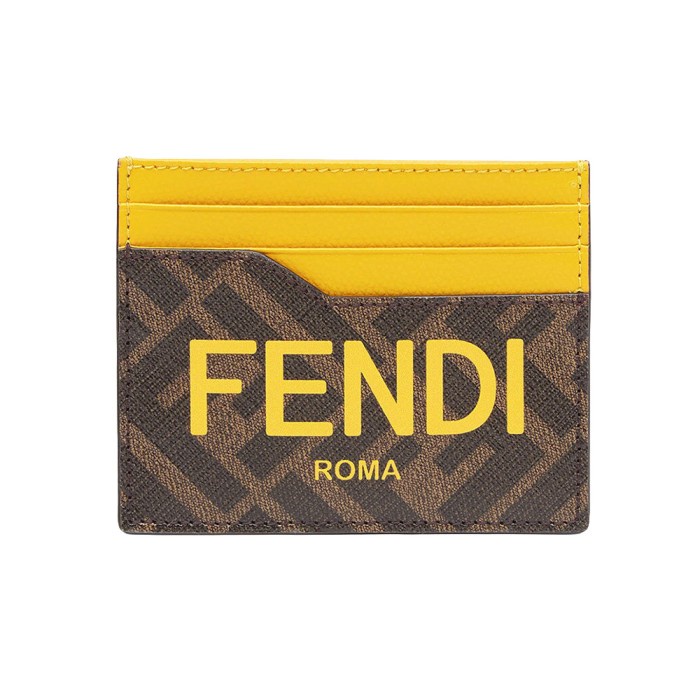 

Fendi Logo Print FF Fabric Card Holder Brown Yellow