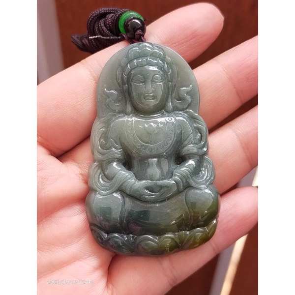 Kalung Giok Burma Dewi Kwan Im / Guan Yin + sertifikat