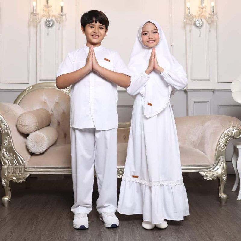Gamis Putih Anak/Baju Koko Anak/Setelan Gamis Anak Perempuan/Setelan Koko Anak Laki-Laki/Set Koko by
