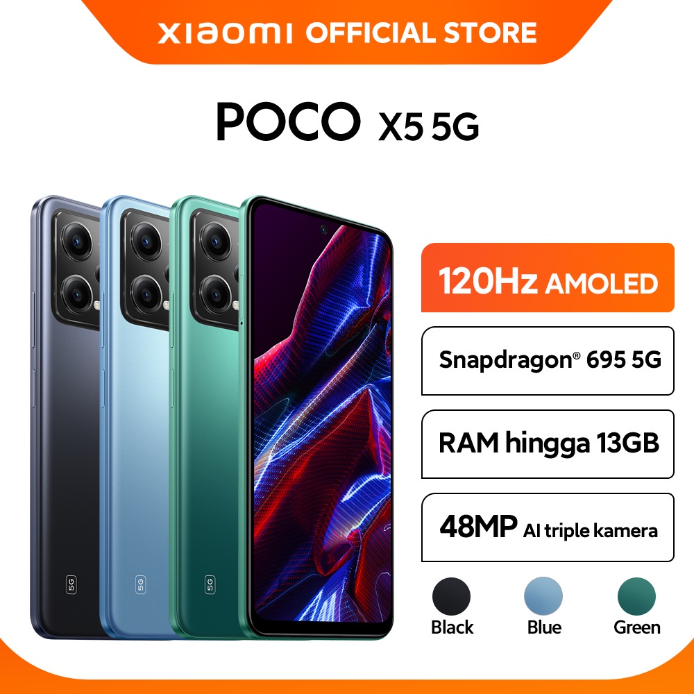 Official Xiaomi POCO X5 5G (6GB+5GB/128GB) | (8GB+5GB/256GB) Snapdragon
695 5G Layar 120Hz AMOLED 6,67" 5000mAh 33W 48MP AI Triple Kamera NFC