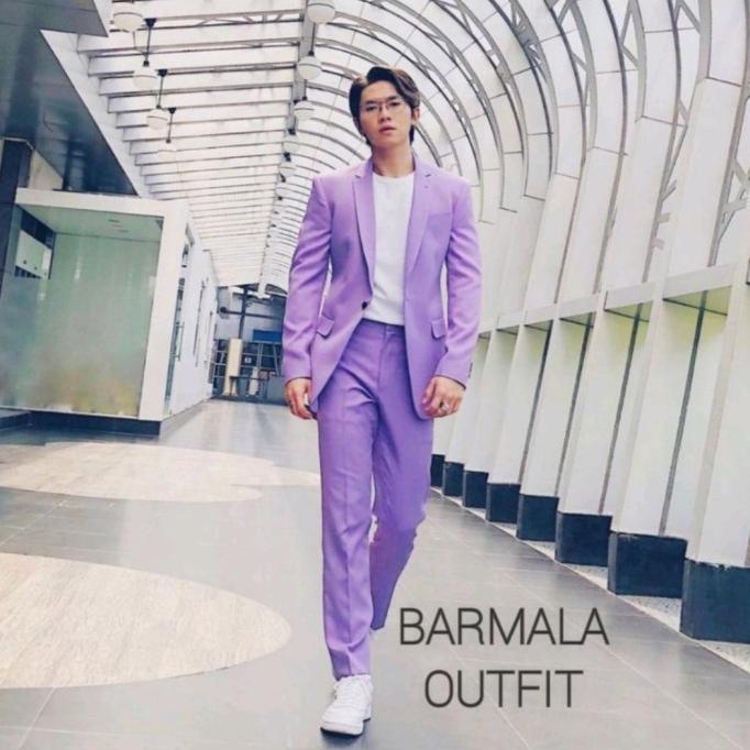 Setelan Jas Pria Slim fit Casual-Set Blazer pria Lilac