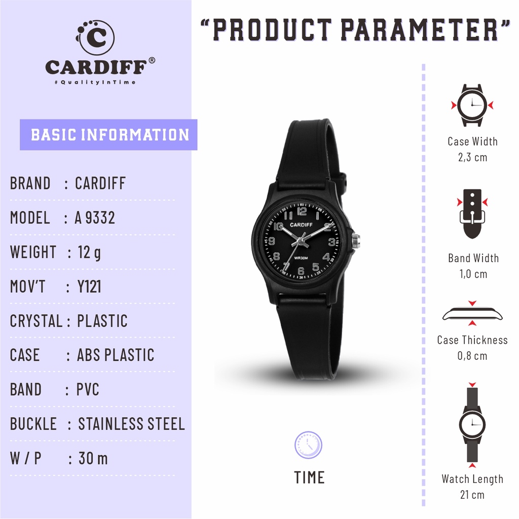 CARDIFF Jam Tangan Wanita Analog Karet A 9332 Water Resist