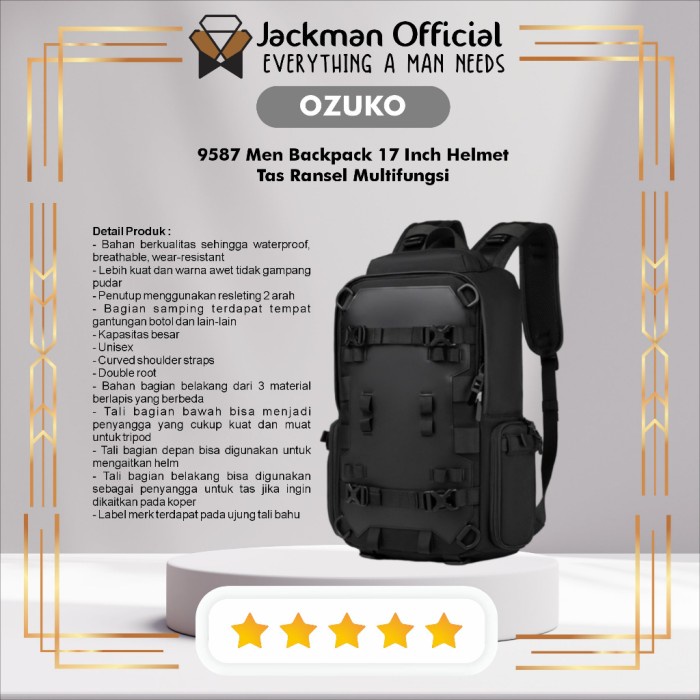✨New Ozuko 9587 - Men Backpack 17 Inch Helmet Tas Ransel Laptop Multifungsi Limited