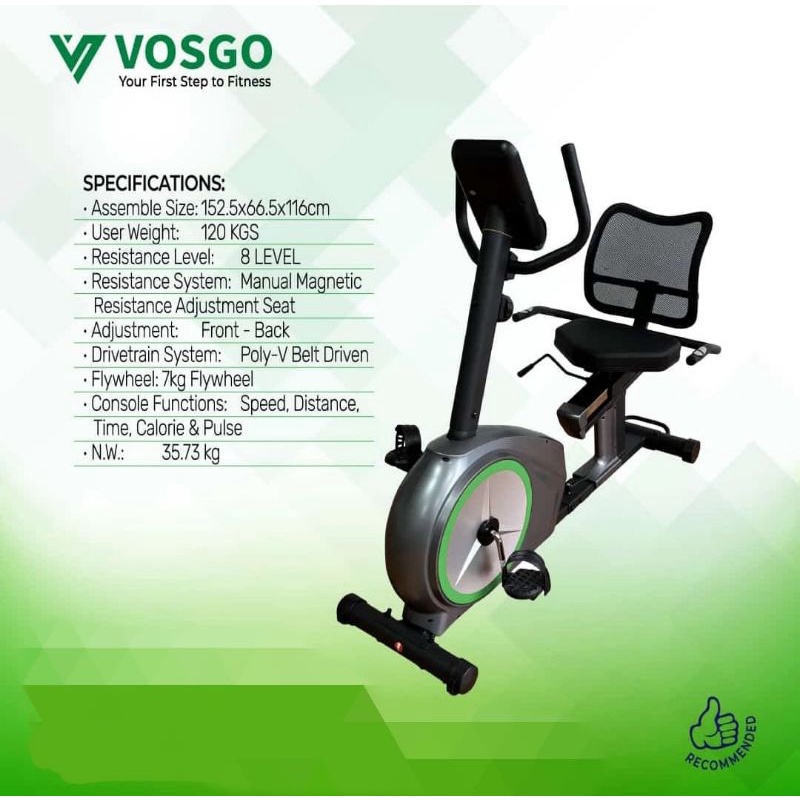 Sepeda Statis Fitness Vosgo Recumbent New