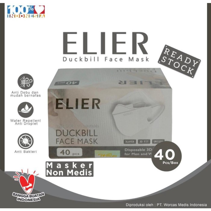 MD - ELIER Masker Duckbill 3Ply isi 40 Pcs (1 KARTON 40 BOX)