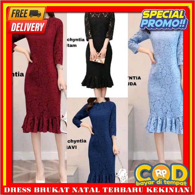 Dress Natal Wanita Terbaru Korea Gaun Natalan Deres Beruklat Kndangan Import Midi Dress Korea Motif 