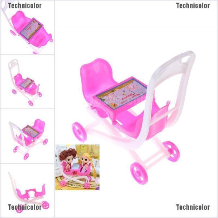 

GRATIS ONGKIR Tcid Pink Barbie doll 2 Baby Stroller Girl's Gift Doll Accessories