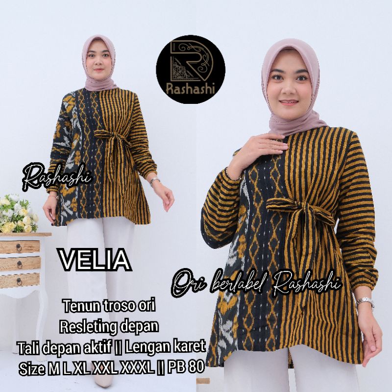 Atasan Tenun asli Jepara troso jumbo xxl ld 110 blouse wanita modern terbaru baju kerja etnik motif 