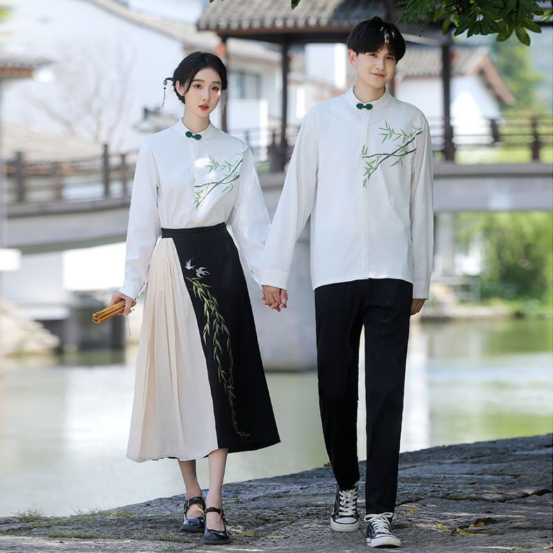 Chinese Style Couple Clothes Set Long Dress New Chinese Style Student