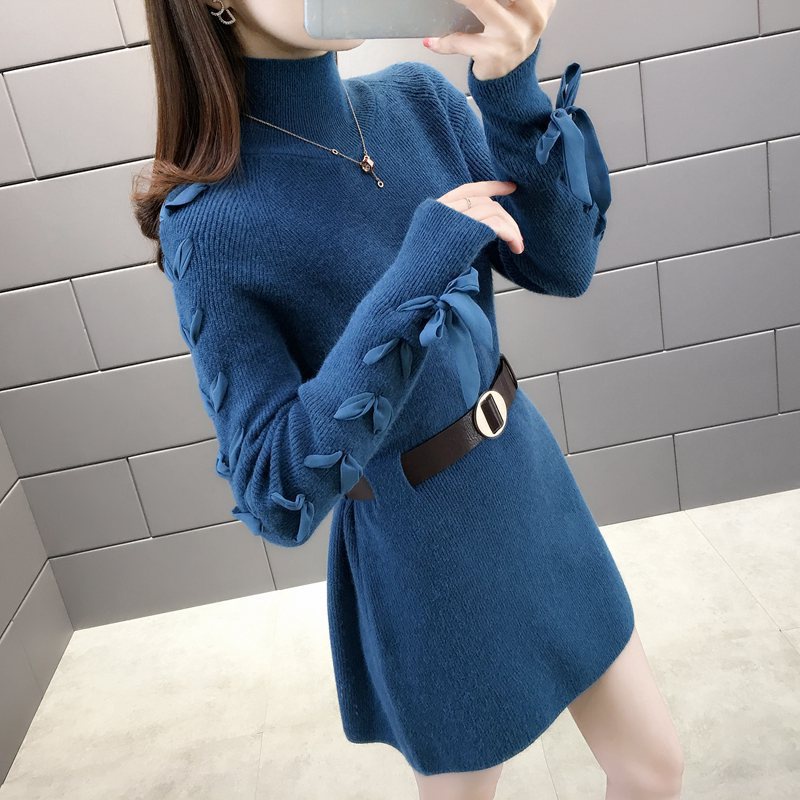 2023Baju Sweter Rajut Wanita, Baju Sweater Dasar Tebal dan Bulu Domba Kasual Pelangsing Panjang Sete