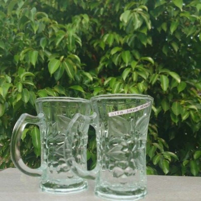 CANGKIR KOPI KACA MOTIF BUNGA 2PCS/GELAS KOPI SUSU