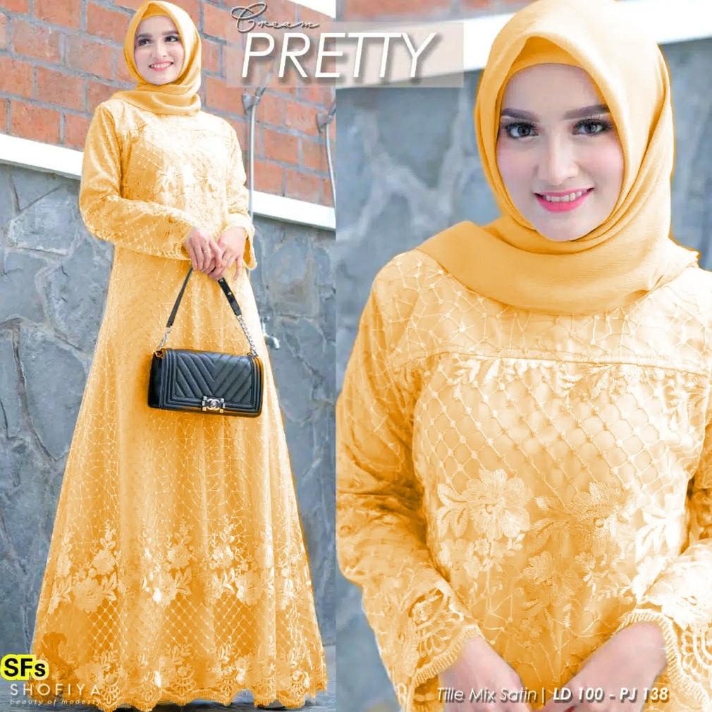 Cod Syafin Fashion _ Gamis Brukat Kebaya Tile Maxy Dress Wanita Muslim Brokat Velvet Murah Gamis Ter