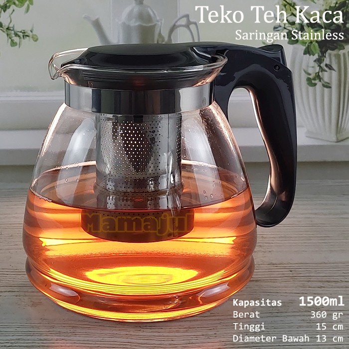 TERLARIS Teko Teh Kaca Dengan Saringan Stainless 1500 ml /TEKO LISTRIK/PEMANAS AIR/KETEL PEMANAS AIR