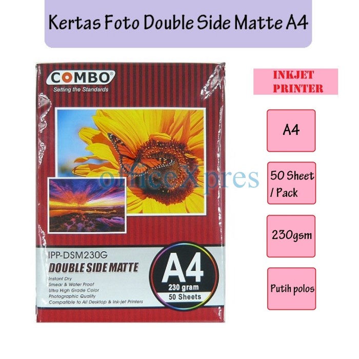 

Kertas Foto A4 / Photo Paper Silky / Double Side Matte / Stiker Foto