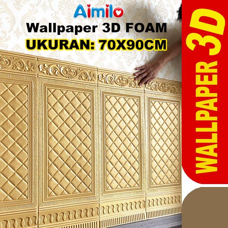 Aimilo Wallpaper Foam 3D Motif Jendela Pintu Kayu Jati Putih Kayu Gold Marmer ukuran 70 x 90 CM / Wa