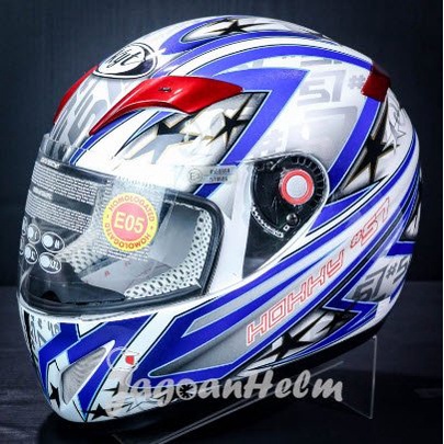 Helm Kyt C4 Tech Hokky - White Blue - Singgle Visor