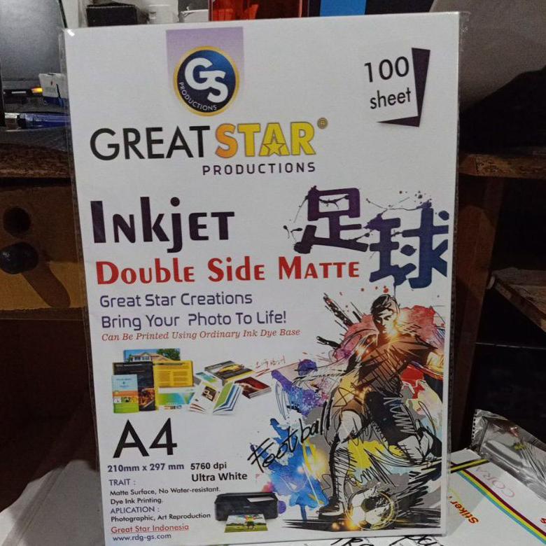 

Kekinian - INKJET DOUBLE SIDE MATE PAPER 140 GSM A4/100 LEMBAR ANTI AIR(BISA DYE INK) .,