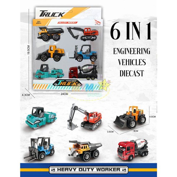 Diecast Truck Buldozer excavator Loader Forklift bahan Besi Mainan Anak Laki Laki Mobil Isi 6 Alloy 