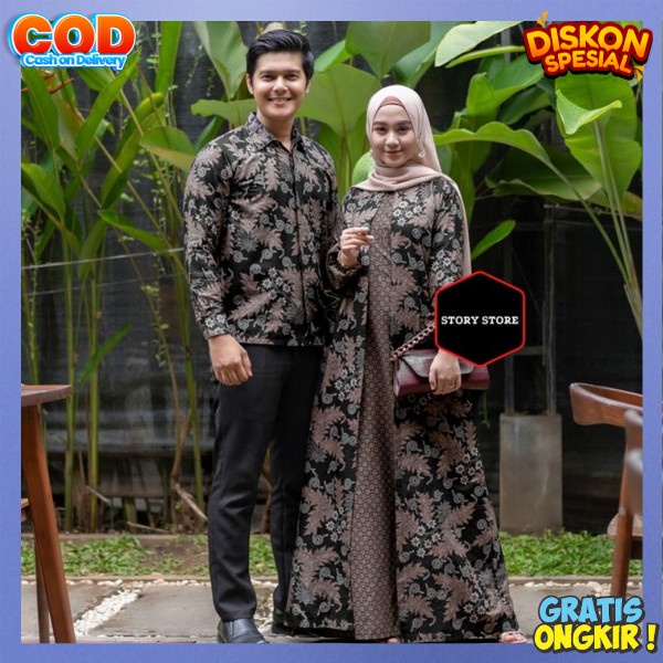 Cople Baju Muslim Satu Pasang Gamis Dan Koko Keluarga Lebaran Suami Istri Baju Sarimbit Famis Pasang