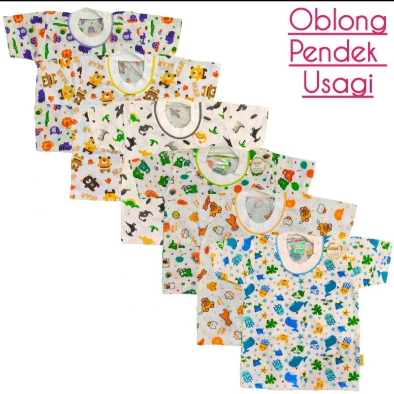 ( 6 Pcs )Baju Bayi oblong Lengan pendek 6-12 bulan | Usagi Fullprint
