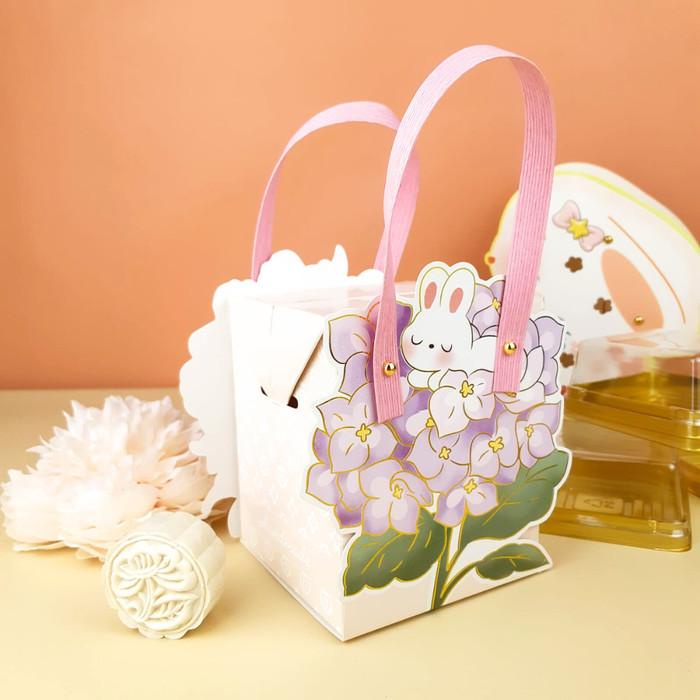 

Handle Box Mooncake Gb Flower / Dus Jinjing Packaging Kue Bulan 125Gr 058