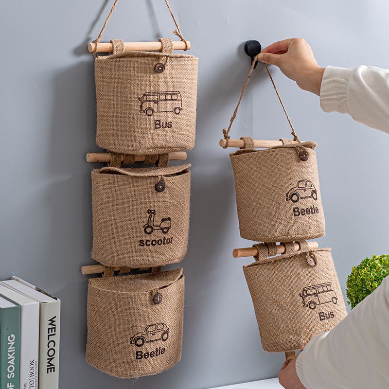 Tas Penyimpanan Gantung Dinding, Tas Penyimpanan Dinding Tahan Air Bahan Rami Gantung Dinding untuk 