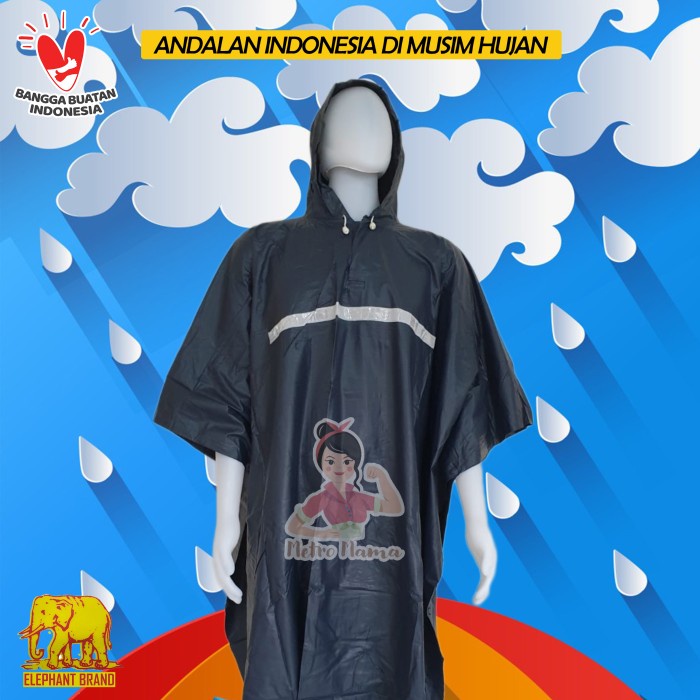 Jas Hujan Ponco Gajah Elephant Big Top Hitam Ori Jaket Mantel Tebal Ready