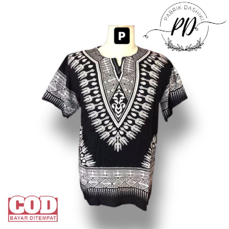 Baju dashiki V hitam/ baju pria wanita/ baju santai/ baju kaos dashiki