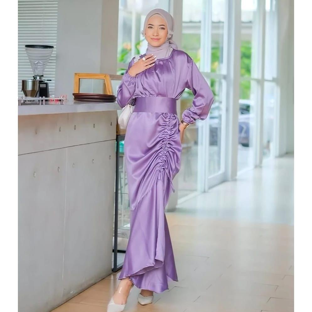 Termurah Gamis Remaja Terbaru 2023 Model Dress Kekinian Serut Samping Duyung Santin Silk Premium Vir