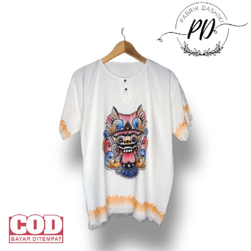 Baju bali barong putih/ baju pria wanita/ baju santai/ baju kaos barong bali