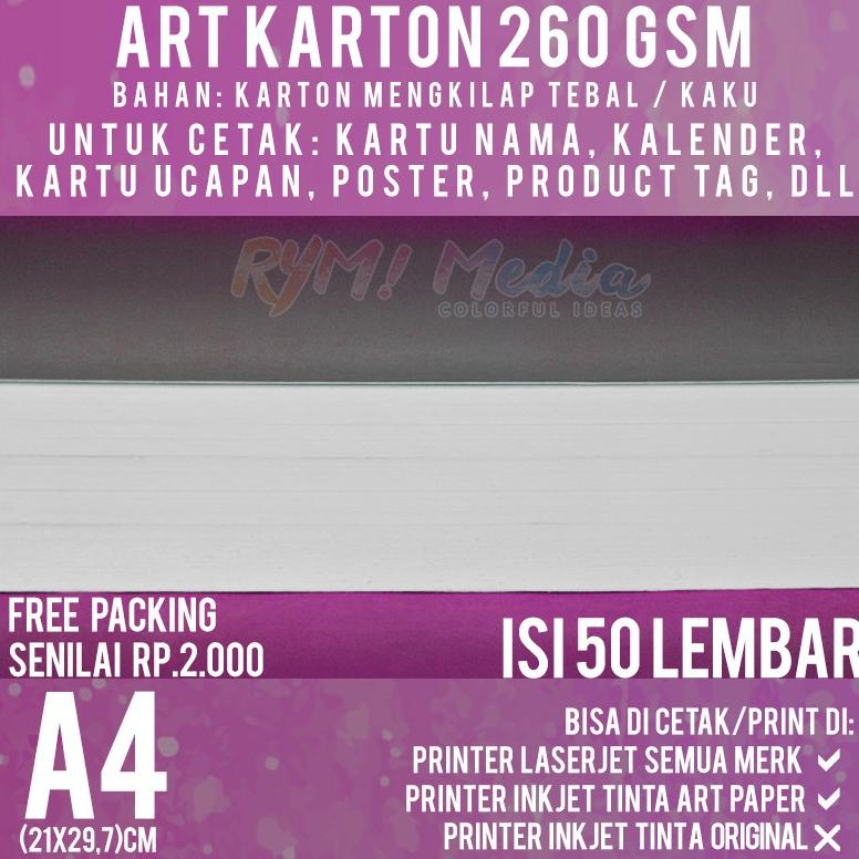 

Special - Art Karton 260 gsm A4 isi 50 lbr / Kertas Art Carton Paper Glossy 260 gram ,,