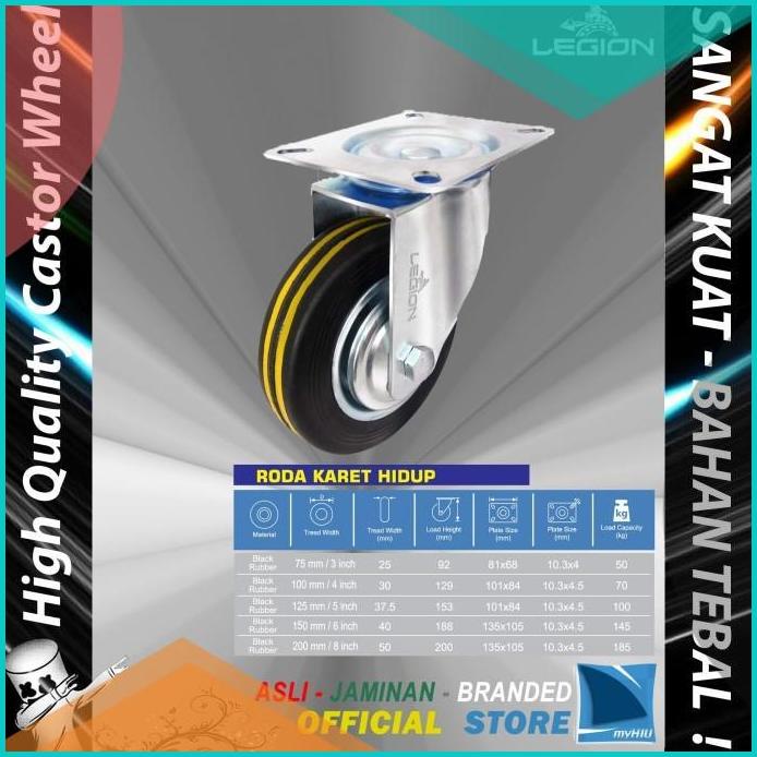 Roda Lori 5" inch / 125 mm Multi Arah Besi - KARET Caster Troli LEGIO