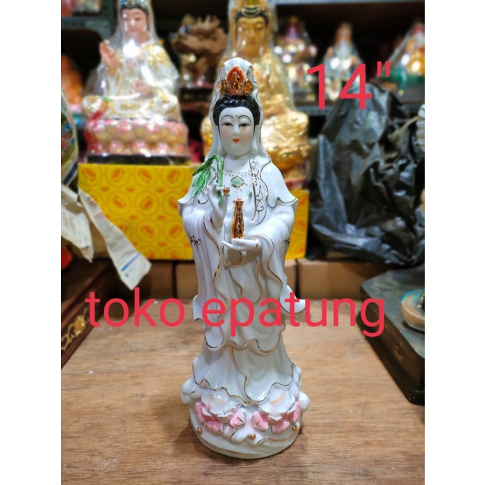 patung dewi kwan im / kwan in / guan yin berdiri - 14 inch - keramik
