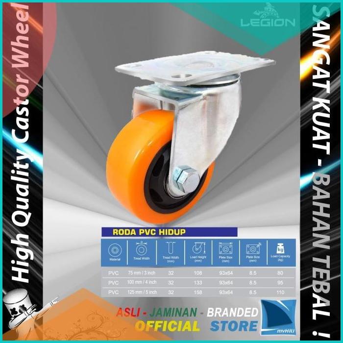 Roda Lori 5" inch / 125 mm Multi Arah Besi - PVC Caster Troli LEGION