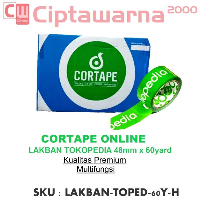 

,,,,,,,] Lakban Tokopedia 48mm Panjang 90Y 82,2m Putih / Hijau