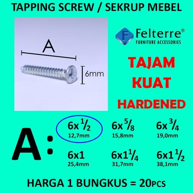 Kualitas terbaik] 6 x 1/2 in=20 MOONLION/ FELTERRE TAPING SCREW SKRUP SEKRUP ALUMINIUM