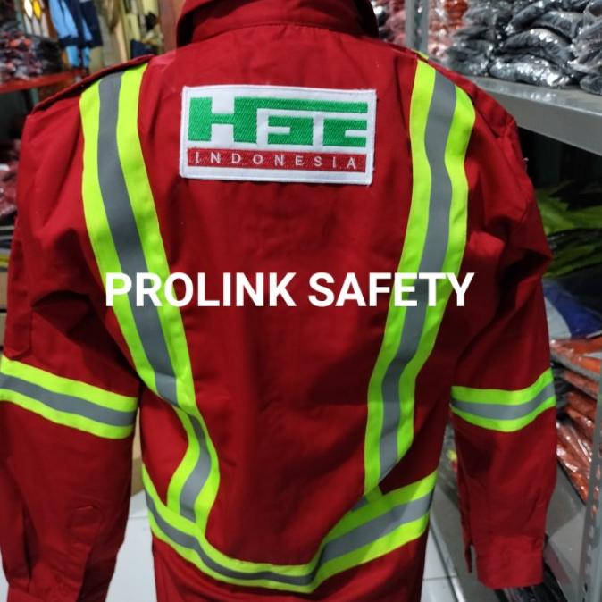 uru BAJU SERAGAM SAFETY HSE MERAH BERLOGO LENGKAP