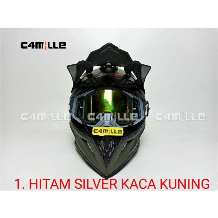 NEW HELM JPX CROSS SOLID HIJAU ARMY DOFF + GOOGLE TRAIL SUPER CROSS ORIGINAL TERBARU