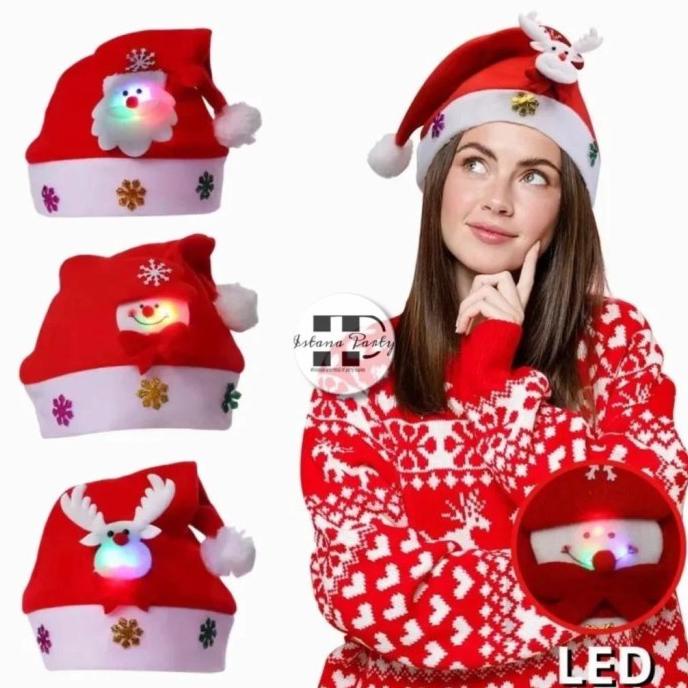Topi Natal Boneka LED / Topi Merry Christmas