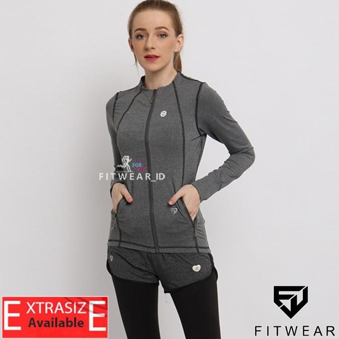 Jaket Olahraga Fitwear (Running, Sepeda , Gym ) High Neck [Grey]